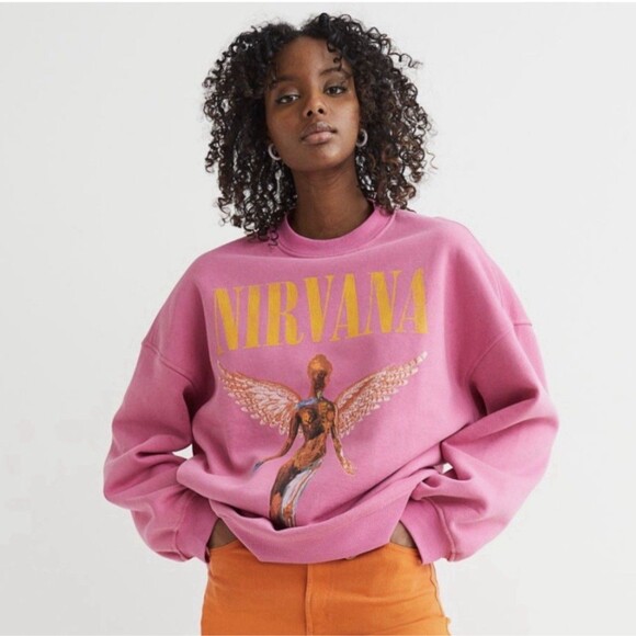 H&M Tops - H&M Nirvana In Utero Crewneck Sweatshirt Women Medium Oversized Pink Music